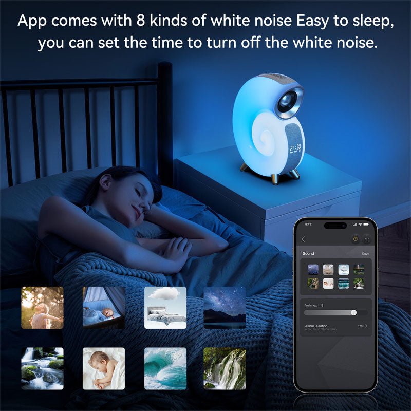 Conch Smart RGB Atmosphere Light Bluetooth Speaker Alarm Clock Wake-up Lamp White Noise Machine For Sleeping Baby APP Control - INICOKHOME