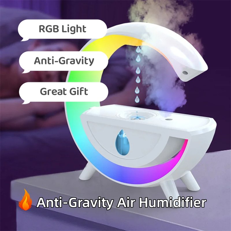 RGB Night Light Water Droplet Sprayer Anti-Gravity Air Humidifier 350ml Creative Home Office Mist Maker Diffuser Christmas Gift - INICOKHOME